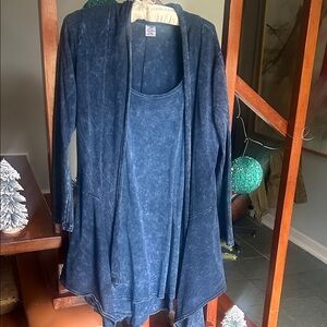 Blue Open Front Cardigan Set